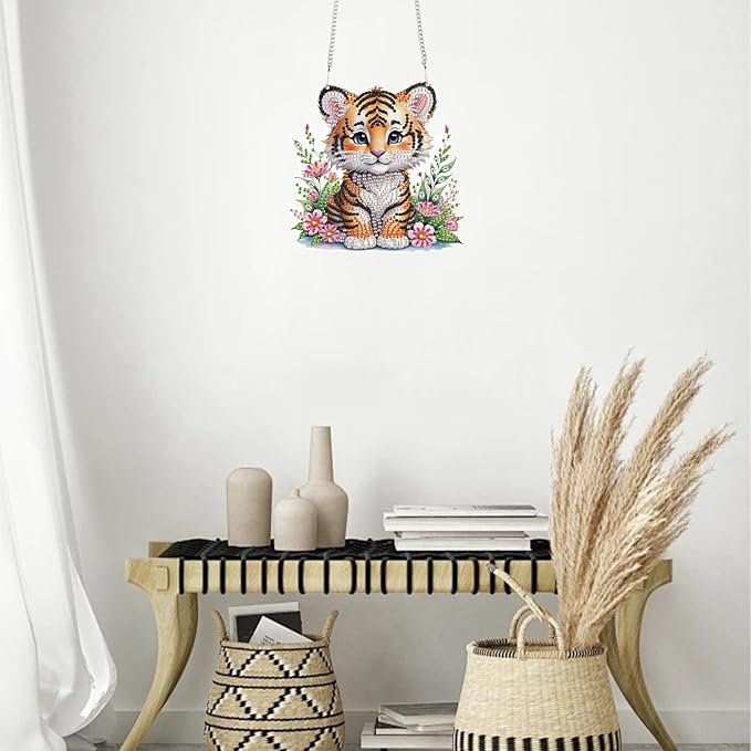 TDFERAN Diamond Painting Pendant Tiger Diamond Art Ornaments Animal Pendants Diamond Art Hanging Sign Onament Wall Hanging in Living Room Dorridor Diamant Art Decorations Ornaments Painting Signs