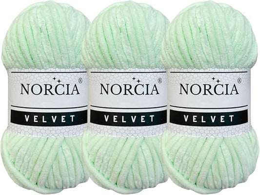 Soft Velvet Chenille Yarn for Crocheting Baby Blanket, Knitting, Amigurumi, Fancy Crochet Weaving Craft (Light Green, 3 Skeins)