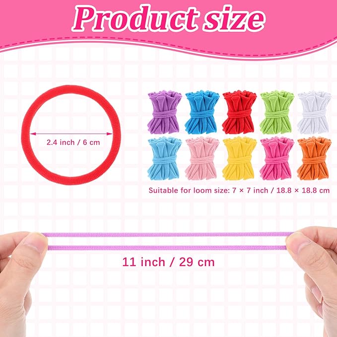 Kifmurase 1000 Pcs Refill Loops for 7 Inch Weaving Loom, 10 Colors Loom Loops for Potholder Making, Elastic Weaving Loop Craft Flexible Loom DIY Kit Craft Bands for Adults DIY Projects Gifts