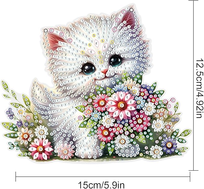 Tontut 5D DIY Diamond Art Painting Pendant kit, Flower cat Special-Shaped Hanging Crystal Window Pendant kit, Adult Gift Home Curtains, Yard Entrance Decoration