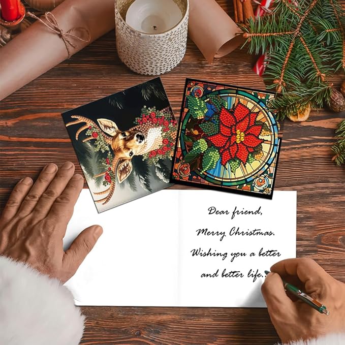 12 Packs DIY 5D Diamond Paint Christmas Cards, Xmas Santa Claus Elk Diamond Art Greeting Cards, Gem Art Christmas Ornaments for Adults Beginners Holiday Gift