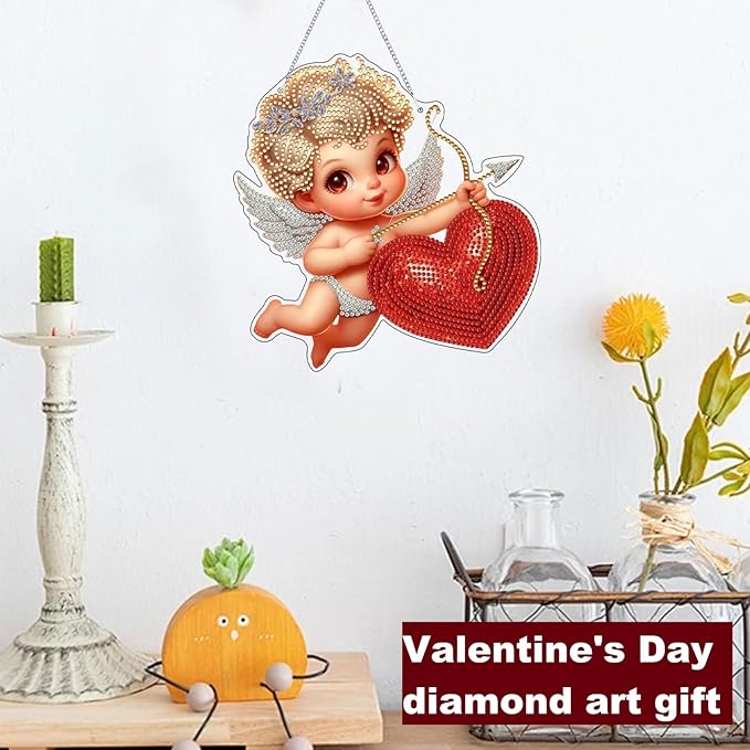 Zyvoreva DIY Cupid Diamond Art Painting Kits for Adults, Valentine's Day Special Shape Double Sided Acrylic Rhinestone Painting, Window Wall Hanging Ornament Pendants for Home Garden Decor
