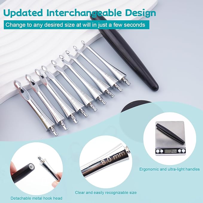 Mdoker Interchangeable Crochet Hooks Set – 9 Sizes (3.5mm‑8mm) Wooden Handle & Aluminum Hooks with Embroidered Storage Bag Inline Wooden Crochet Hook – Ideal for Knitting,Crochet & Travel