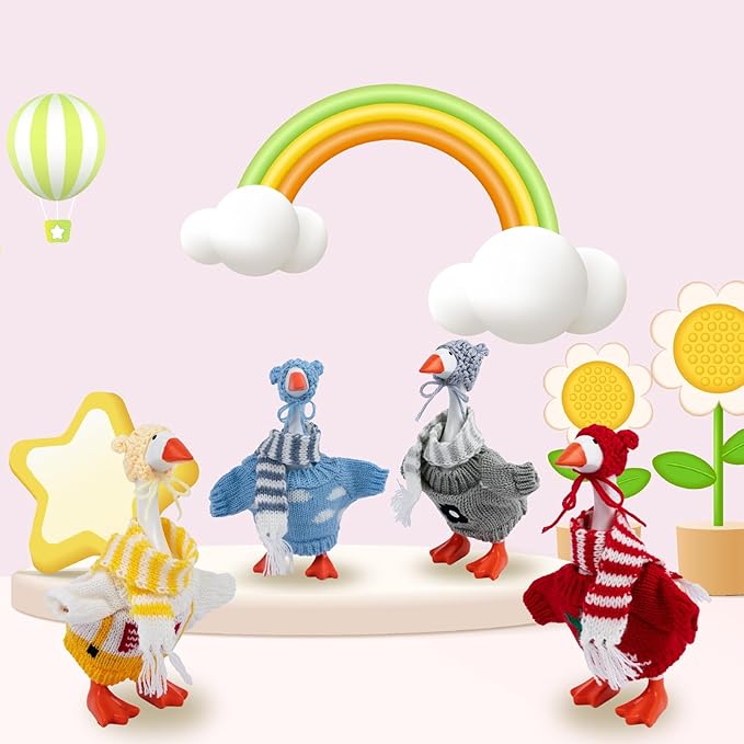 4 Set Desk Goose Outfits 7 inches Mini Desk Goose Clothes Mini Knitting Sweater with Hats & Scarves Desktop Goose Outfits Decor Accessories for Magnetic Desk Goose or Duck Statue