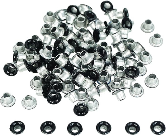 FoRapid 3mm/1/8" Aluminum Quicklet Eyelets-Scrapbooking/Birthday Wedding Baby Greeting Holiday Card/Paper Craft/Luggage Cruise Tag/DIY Album/Clothing etc-200 PCS (Black)