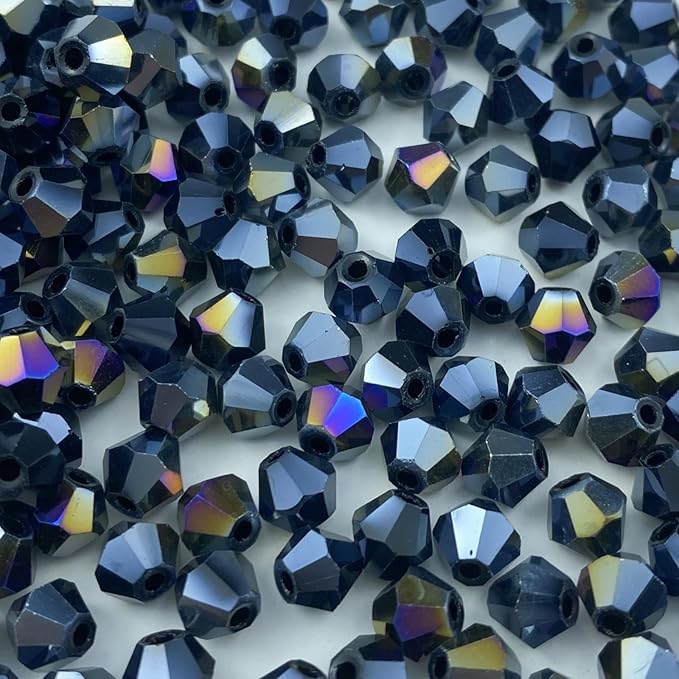 200pcs Bicone Crystal Beads 6mm Crystal Glass Faceted Beads for Necklace Bracelet Earrings DIY Jewelry Crafts Making Supplies(Black AB)