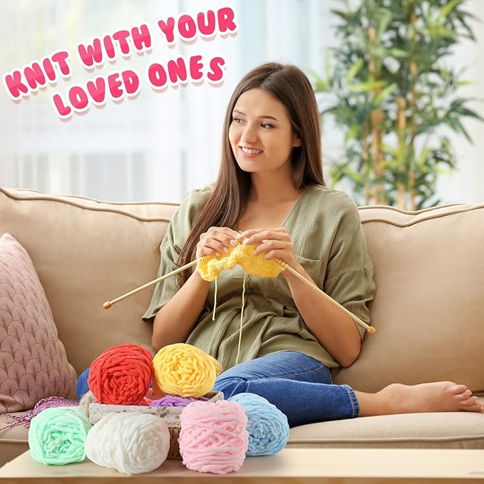 Buryeah 8 Pack Chunky Chenille Yarn for Crocheting Soft Thick Fluffy Yarn for Hand Knitting Bulky Velvet Blanket Plush for Weaving DIY Crafts Each 3.5 oz 55 Yards (Candy Colors)