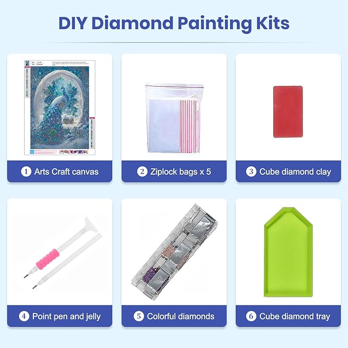 SENQAO Peacock Diamond Painting Kits for Adults, Peacock Diamond Painting DIY 5D Full Drill Diamond Art Kit for Adults Beginner, Diamond Dots Painting Craft for Home Wall Decor 12x16 Inch