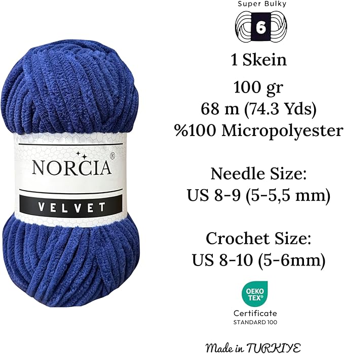 Soft Velvet Yarn Chenille Yarn for Crocheting Super Bulky 3x100g (3x74.3 yds) Baby Blanket Yarn for Knitting Amigurumi Yarn for Crochet Weaving Craft (Royal Blue, 3 Skeins)