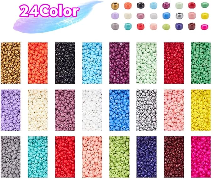 7920 Pcs 3mm Glass Seed Beads Bracelet Making Kit, Small Beads Friendship Jewelry Craft Kit with Lobster Clasps, Jump Rings & Elastic Cord, DIY Art Craft Gift for Girls