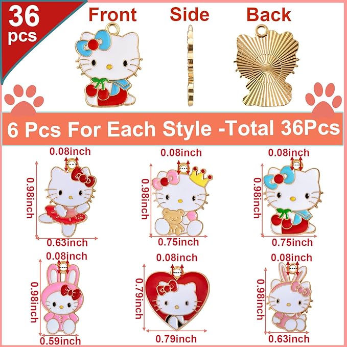 Anjulery 36 Pieces Enamel Cat Charms for Jewelry Making - Cute Kitty Charm for Bracelets Necklaces Earrings Pendants Crafts (36Pcs K6B)