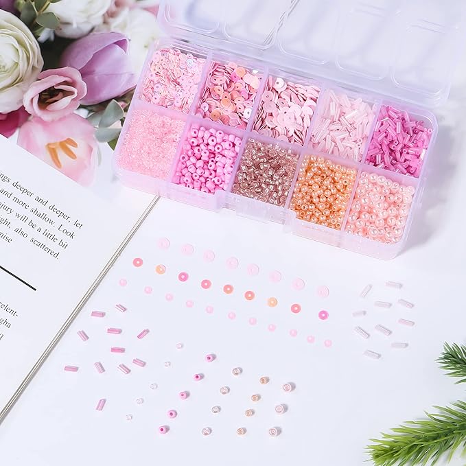 Assorted Beads for Jewelry Making, Glass Seed Bugle Tube Beads Loose Sequins Multiple Sizes for Crafts Sewing Jewelry Making