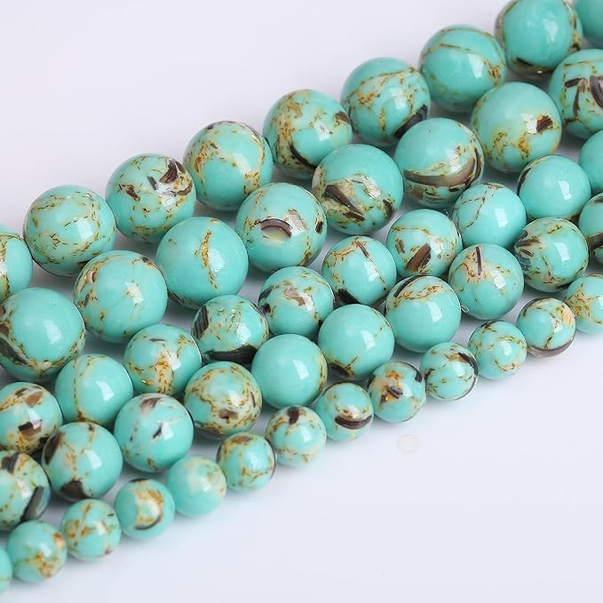 8mm 45pcs Turquoise Beads with Mother of Pearl Blue Howlite Shell Turquoises Stone Beads for Jewelry Making Bracelet DIY Bracelets Necklace Earrings