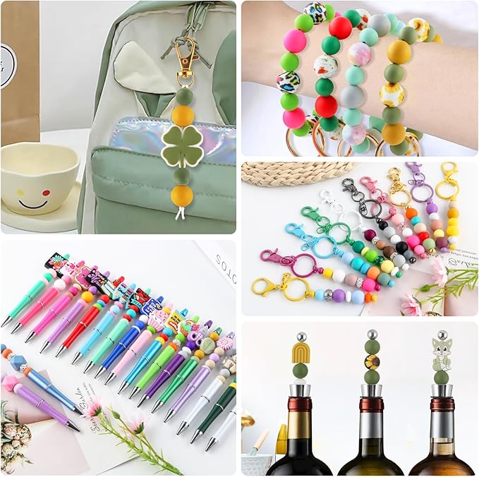 160Pcs 12mm Silicone Beads for Keychain Making Bracelet Necklace, Bulk Round Silicone Beads for Pens（Bean Green）