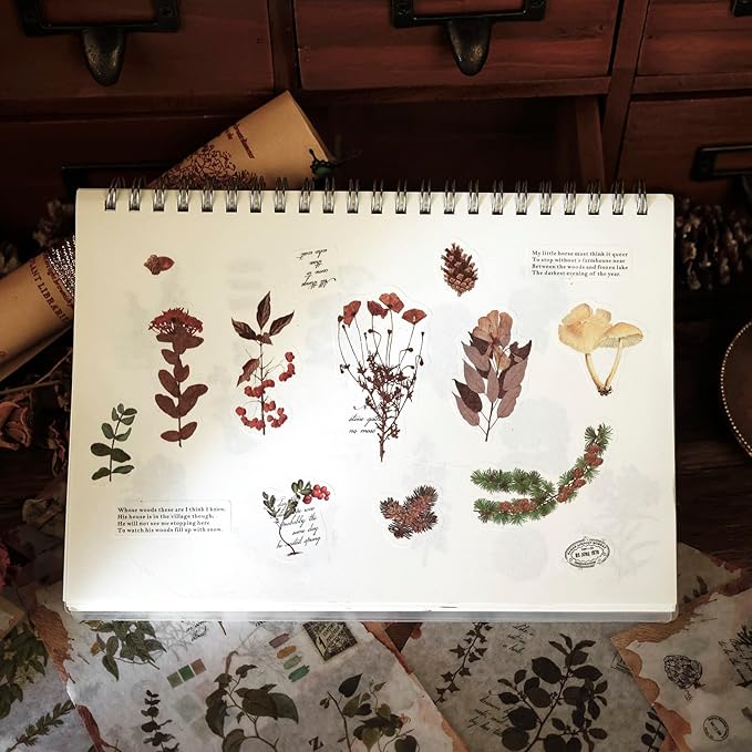 Dizdkizd Plant Themed Washi Stickers for Journaling Scrapbooking Planner Sticker Ephemera Sticker Book Junk Journal Stickers for Adults - 20 Sheets (180 Pieces)