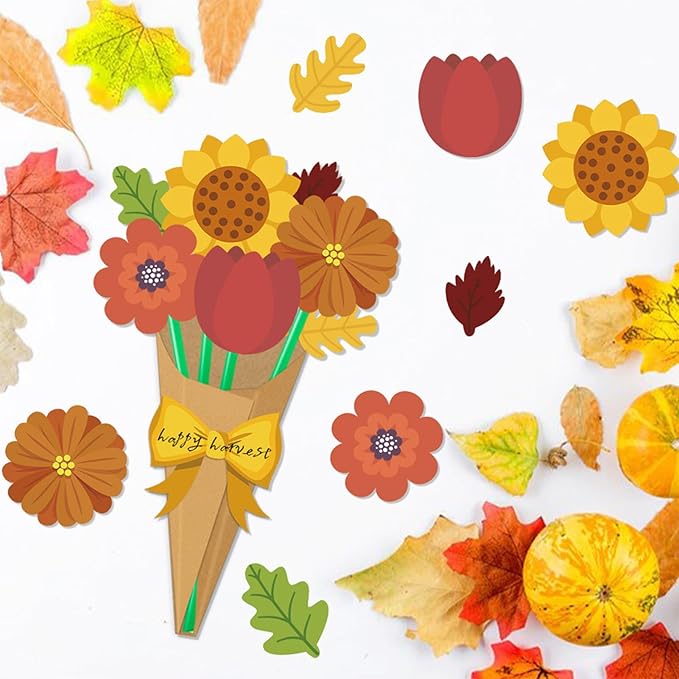 Whiosyrt Fall Flower Bouquet Craft Kit - 24Pcs Make Your Own Sunflower Thankful Autumn Florals, Thanksgiving DIY Gift, Mother's Day Flower Bouquet Classroom Fun Activities