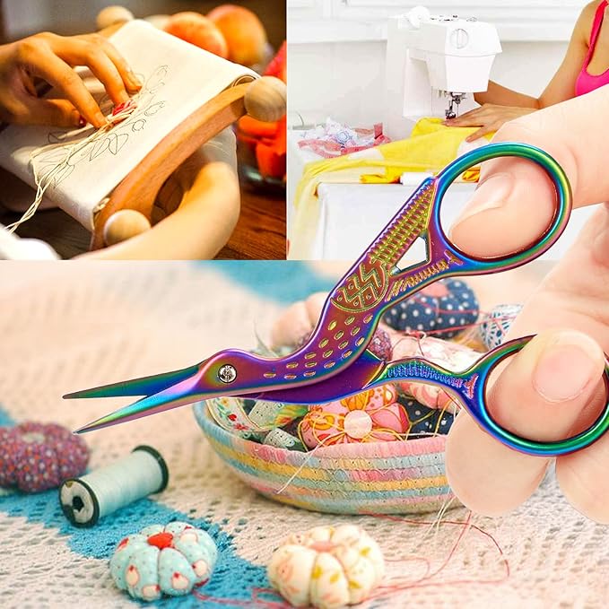 BIHRTC 3.6inch Mini Scissor Bird Crane Embroidery Scissors Stainless Steel Sharp Pointed Tip Scissors with Case for Tread Household Craft Needlework Art DIY Work Little Scissor