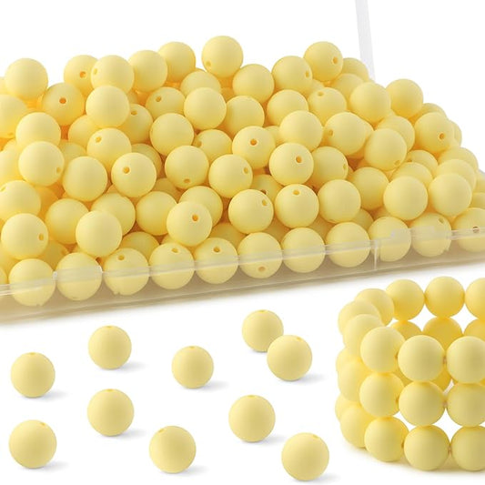 150Pcs 15mm Silicone Beads for Keychain Making Bracelet Necklace, Bulk Round Silicone Beads for Pens(Cream Yellow