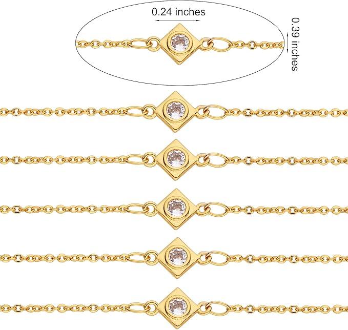 3.28 Feet 1M Clear Cubic Zirconia Rhombus Link Chains Gold Plated Cable Link Chain Unwelded Metal Chain for Jewelry Necklace Making Crafts