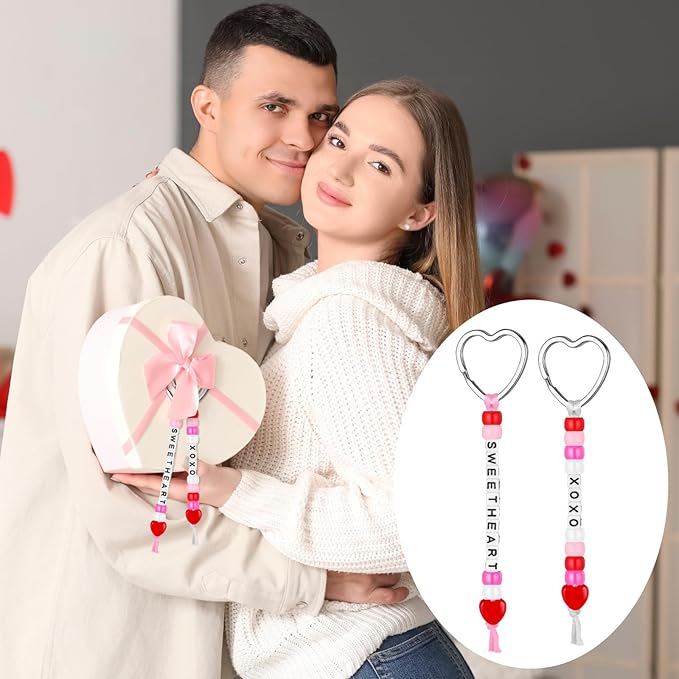 Landical 564 Pcs Mother's Day Keychain Craft DIY Heart Bead Keychain Making Kit Adjustable Letter Bead Galentine's Day Friendship Love Mom Gift Jewelry Accessories Valentine Party Favor(Sweet Color)