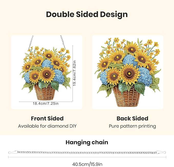 Genius maker Sunflowers Diamond Art Hanging Kits for Adults, Fall Special Shaped Diamond Painting Kits, DIY Acrylic 5D Crystal Diamond Gem Art Painting Hanging Ornament for Home Wall Decor