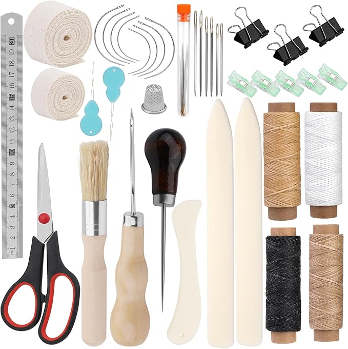 41 Pcs Book Binding Kits 3 Pcs Bone Folder Paper Creaser Paper Folding Tool Book Binding Starter Tools Kit with Binding Ribbon Brush Waxed Thread, Awl for Bookbinding