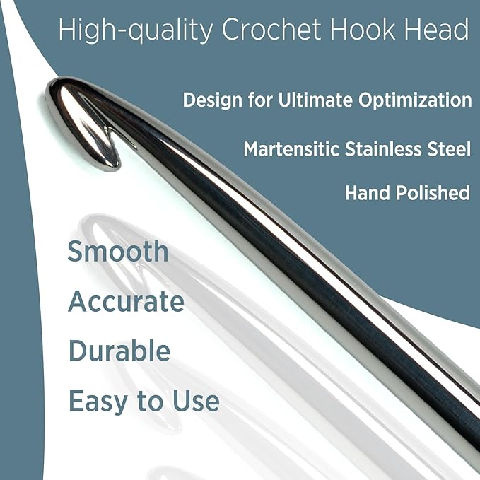 SensePeak Hand Polished Stainless Crochet Hook 1.2mm Single, Chinese Traditional Design Ergonomic Stainless Steal Small Inline Pointy Crochet Hook for Arthritic Hands