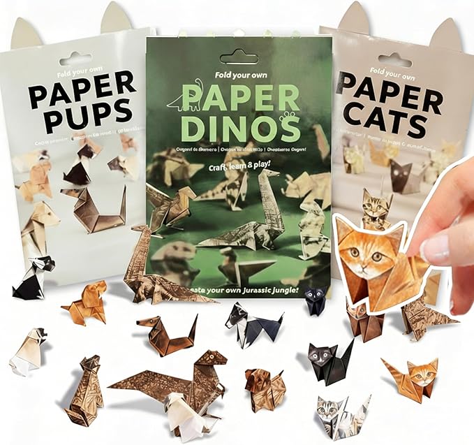 150 Sheets Origami Paper Kit, 3D Cat Dog Dinosaur Animals Paper Folding Craft Set - DIY Creative Art Activity for Adults & Adolescents, Educational Toys, Desk Decor Gift for Animal Lovers