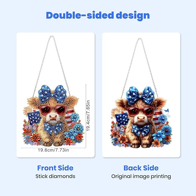 MXJSUA Highland Cow Special Shaped Hanging Diamond Painting Art Kits for Adults, Crystal Rhinestone Acrylic Gem Art Pendant Ornaments Kit for Home Decoration and Gift