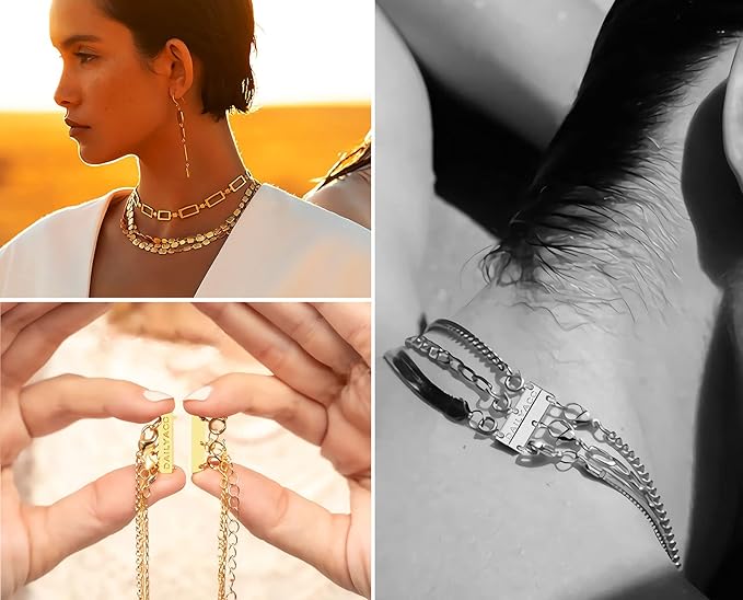 layering magnetic necklace clasp,18 k gold and silver separator for stackable necklaces