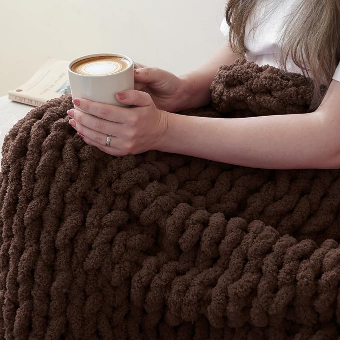 Jumbo Chunky Yarn for Hand Knitting - Super Thick Chenille Chunky Yarn for Crocheting - Extra Soft Bulky Fluffy Blanket Big Yarns 8 Jumbo Pack (27yds,8 oz Each Skein) Dark Brown