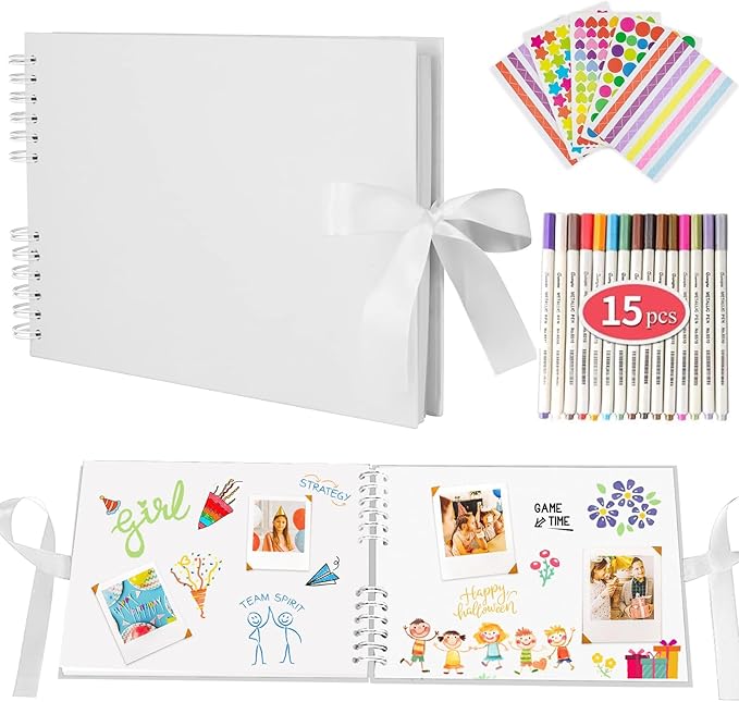EVNEED Scrapbook Photo Album,Wedding Guest Book Anniversary Memory Scrapbooking for Craft Paper DIY Gifts (White)