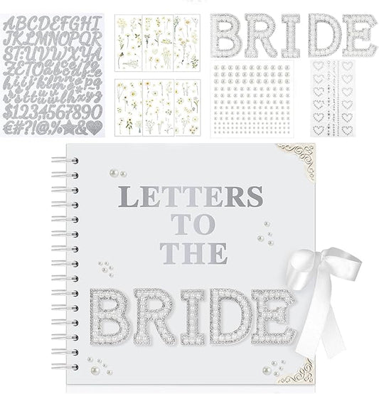 HOETEK 8 x 8 Inch Letters to The Bride Scrapbook, Wedding Memory Book, Bridal DIY Blank Paper Scrapbook, Photo Album Guest Book Sign with Pearl&Flower Stickers, Metallic Letters, Gems Bows