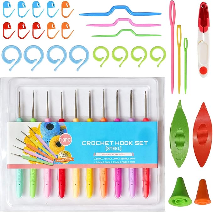 colored bird 16 Colors Crochet Thread Craft Yarn for Knitting and Crochet | Includes Crochet Hooks, Weaving Needles, Locking Stitch Markers All Tool Need Perfect Beginner Kit