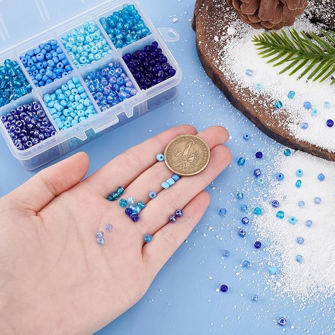 PH PandaHll 6/0 Blue Seed Beads, 1900 Pcs 4mm Multicolor Beading Glass Seed Beads Waist Beads 8 Colors Round Mini Spacer Czech Beads for Jewelry Making Christmas Decoration