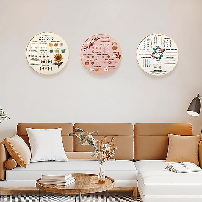 JOINRUN Beginner Embroidery Kit for Adults, 3 Pack Cross Stitch Kits with Pre-Printed Patterns, Threads, Needles, Learn Stitches with 7.8" Hoop, Video Tutorial, DIY Needlework Craft Gift for Women