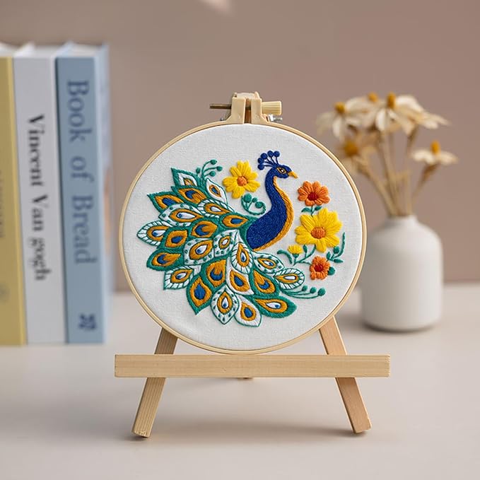 Louise Maelys Peacock Flower Embroidery Kits for Beginners,Cross Stitch Kit for Adults,DIY Needlepoint Kits Including Embroidery Hoop,Instruction and Threads
