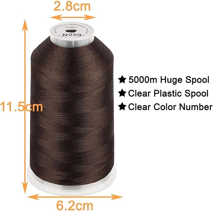New brothread - Single Huge Spool 5000M Each Polyester Embroidery Machine Thread 40WT for Commercial and Domestic Machines - Sepia(Janome Color)