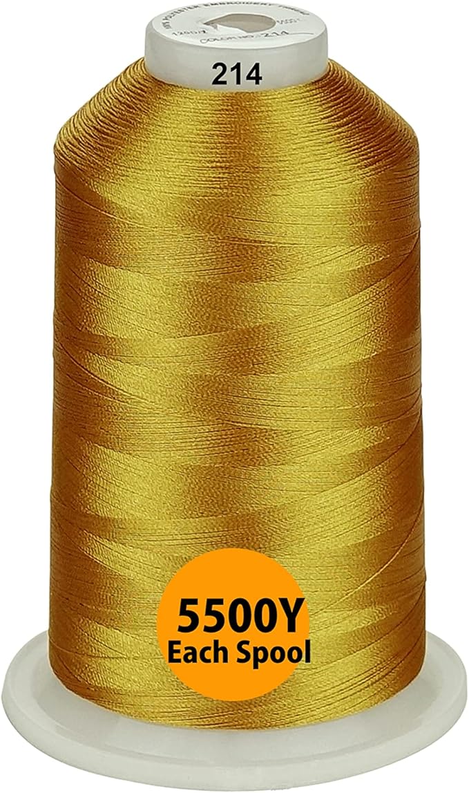 Simthread - 33 Selections - Various Assorted Color Packs of Polyester Embroidery Machine Thread Huge Spool 5500Y for All Sewing Embroidery Machines - Deep Gold