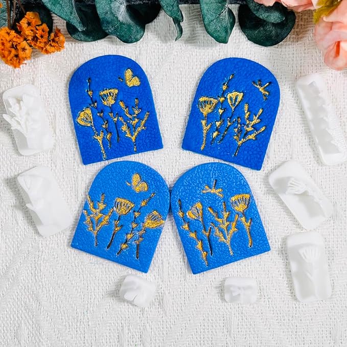 Xaekicr Polymer Clay Molds Nature Garden Set – 7PCS Botanical and Insect Texture Clay Molds for Polymer Clay Jewelry, Floral Clay Tools for Earrings, Crafts and Nature-Inspired Designs