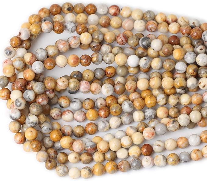 45PCS 8mm Natural Yellow Crazy Lace Agate Gemstone Round Loose Beads for Jewelry Making 1 Strand 15"