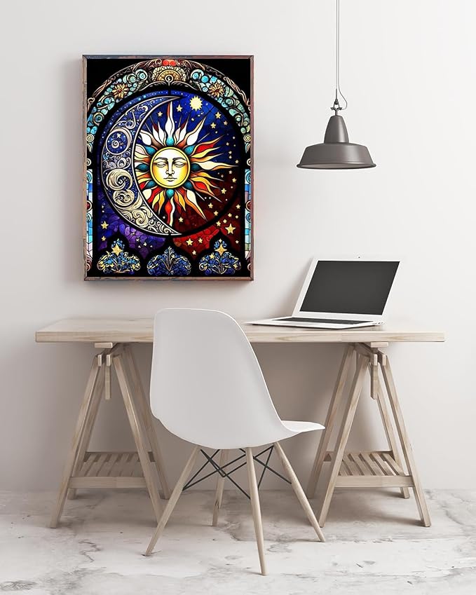 Meothan Diamond Painting Kits Moon Sun Diamond Art Kits for Adults, Stained Glass Paint with Diamond Dots Gem Art Crafts Kits for Home Wall Decor Gift (12x16inch)