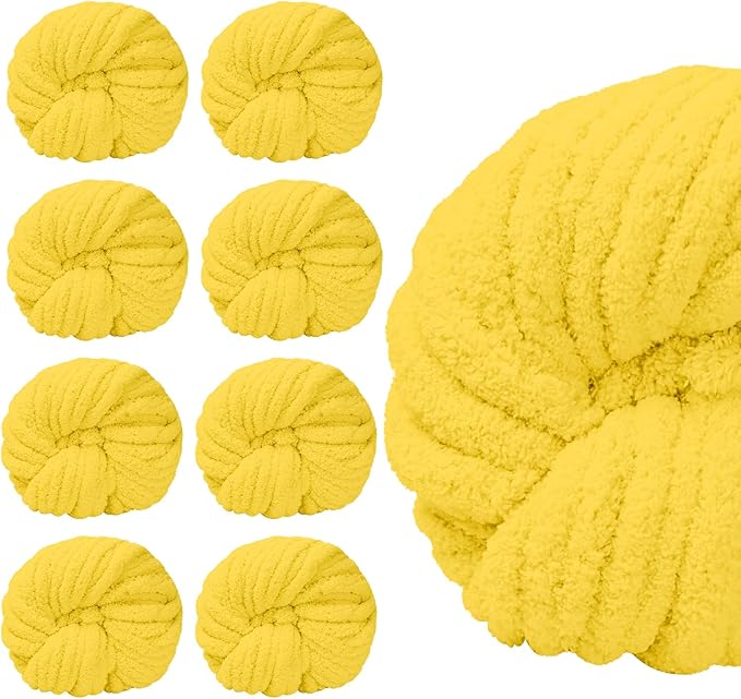 SUNTQ 8 Pack Jumbo Chunky Chenille Yarn for Crocheting, Bulky Thick Fluffy Yarn for Hand Knitting Blanket, Soft Plush Knitting Yarn for Scarf,Home Decor, Yellow(32 yds,8.8 oz Each Skein)