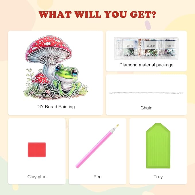 HEIBAGO Frog Diamond Art Hanging Kits for Adults, Mushroom Diamond Art Suncatchers, 5D Special Shape Diamond Painting Pendant,DIY Window Ornament Gifts for Home Garden Door Wall Decor 8.3 x 8.3In