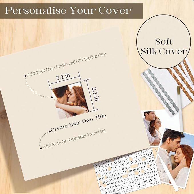 Vienrose Linen Scrapbook Photo Album Kit, Large 3 Ring Binder Scrapbook with 30 Plastic Sleeves, 15x13 Inch DIY Memory Book for Wedding, Anniversary, Family & Kids Keepsake Gift, Beige