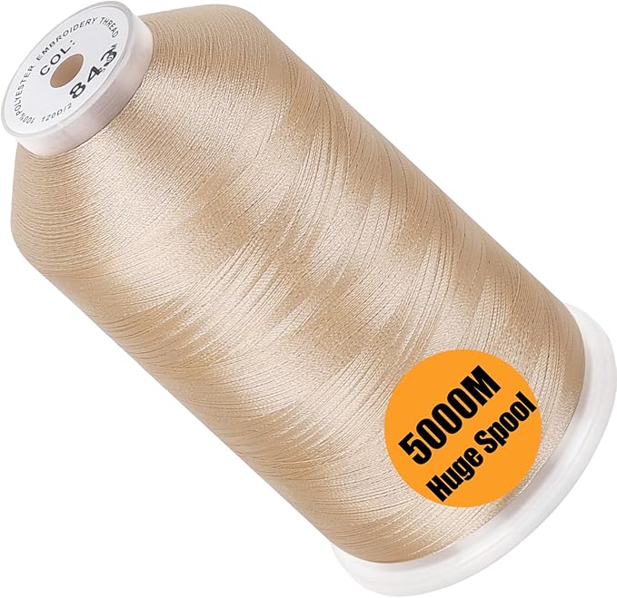 New brothread - Single Huge Spool 5000M Each Polyester Embroidery Machine Thread 40WT for Commercial and Domestic Machines - Beige