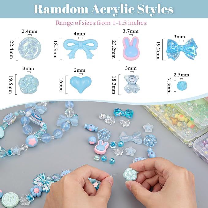 LAIDANLA Acrylic Blue Beads for Keychain Making Blue Cute Beads for DIY Kawaii Jewelry Bracelets Necklace Phone Charm Assorted Random Aesthetic Kandi Bead Charms 160g
