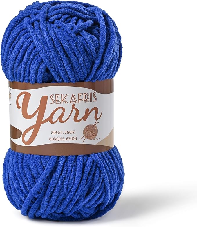 Fluffy Velvet Yarn for Crocheting，Baby Blanket Yarn for Crocheting Soft，50g(65.6yds) Amigurumi Yarn，Plush Chenille Crochet Yarns ，Puzzle Yarns for Crochet Craft (Sapphire Blue)