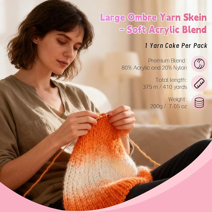Weabetfu Gradient Cake Yarn for Crocheting & Knitting-Ombre Yarn Cake of 200g/7.05oz.-80% Acrylic,20% Nylon|Light Weight&Soft Crochet Yarns for Scarves,Blankets & Garments-03