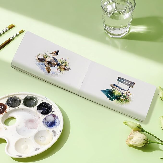 Watercolor Journal - 100% Cotton Hot Press Paper | 20 Sheets 40 Pages | 300GSM (140lb) | PU Leather Cover Watercolor Sketch Books for Artists Painting,Mixed Media 7.0 in x 3.7 in